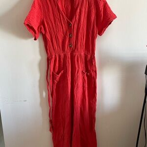 Orange Button-Down Jumpsuit